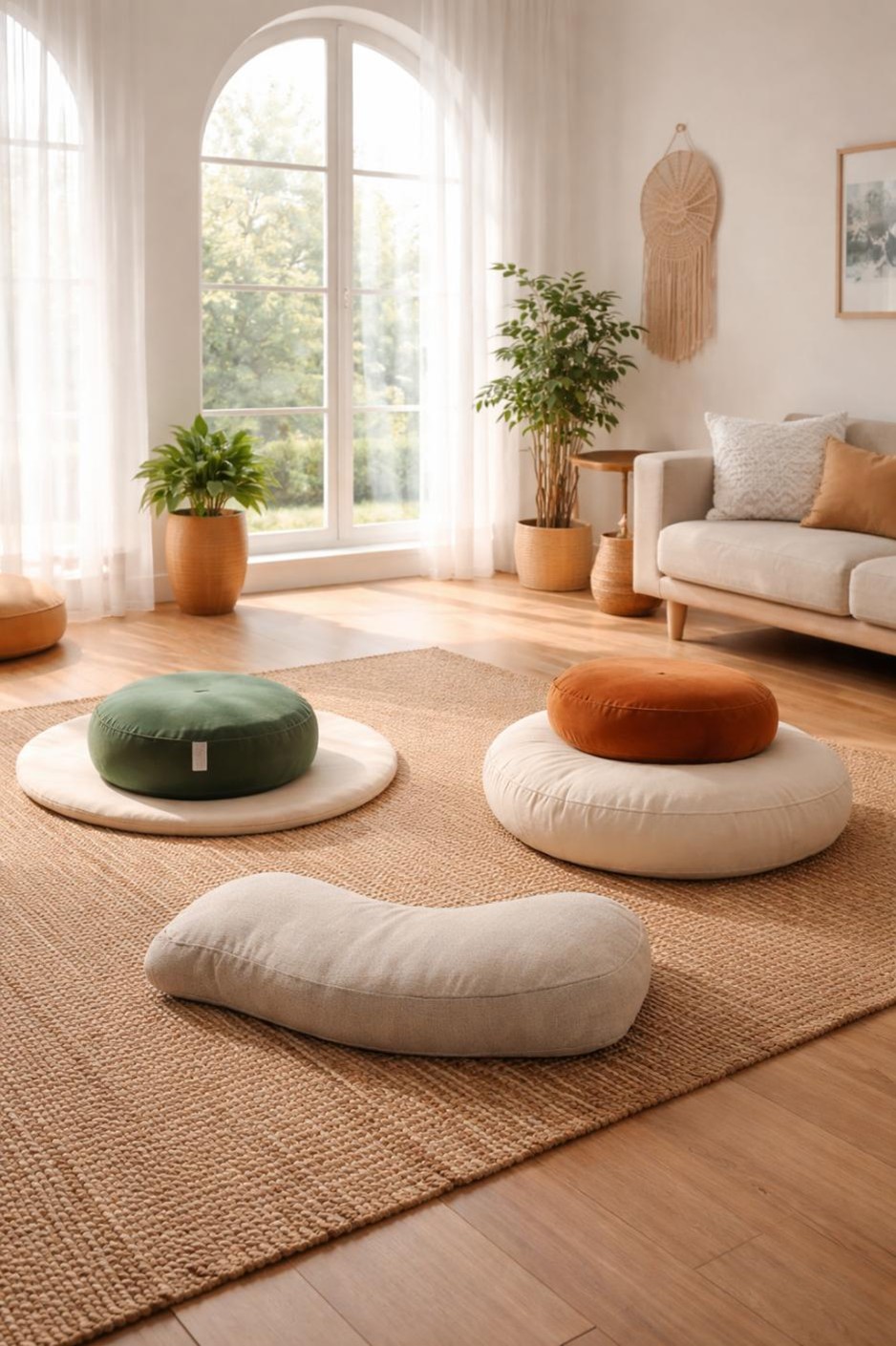 Meditation cushion on floor