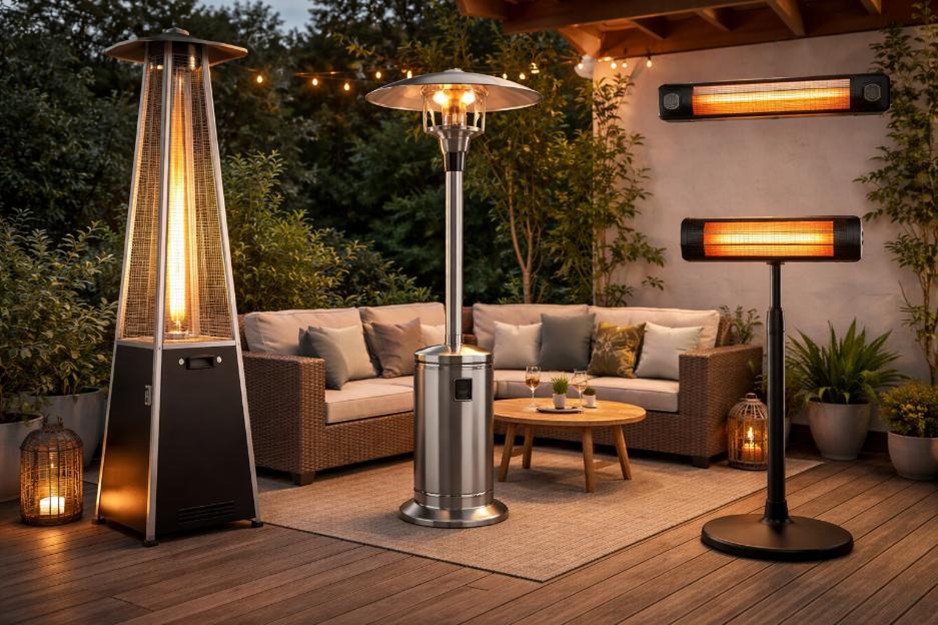 Patio heater in an outdoor seating area