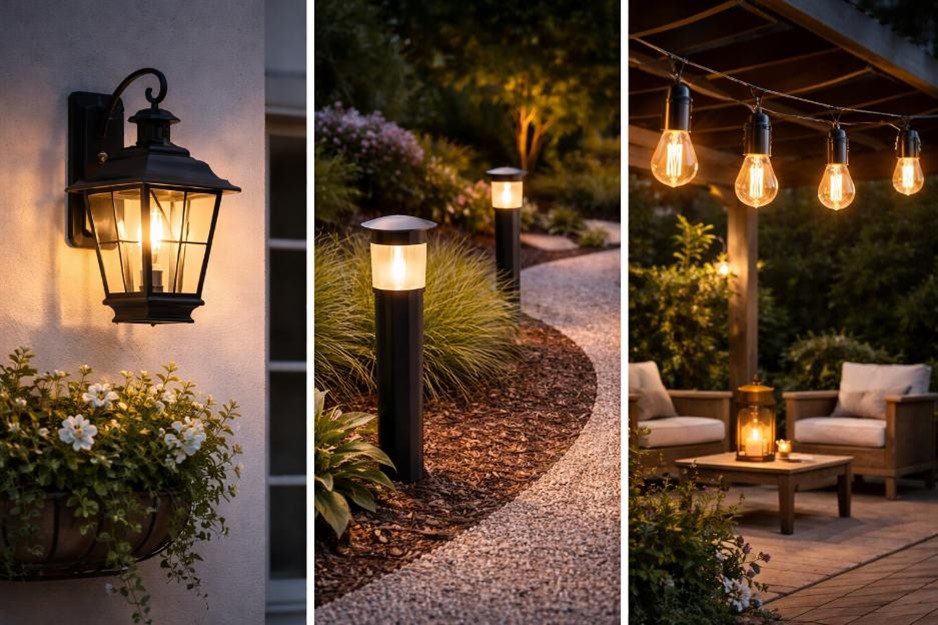 Outdoor lights in a garden