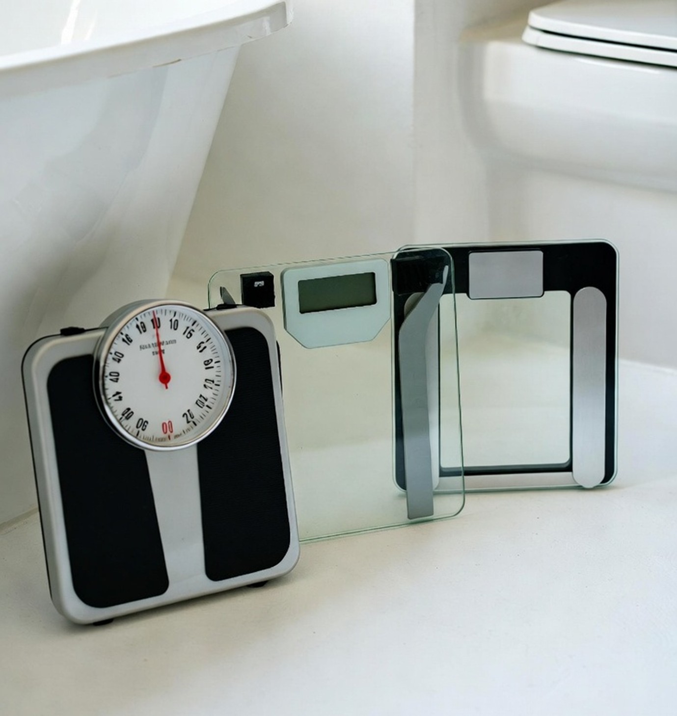 Bathroom scales on floor