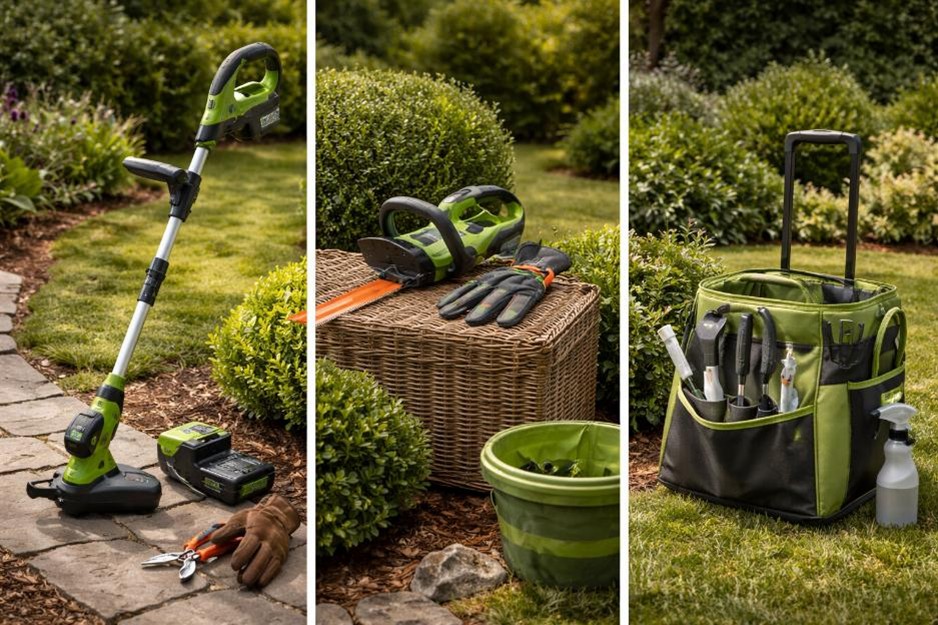 Garden tools on grass