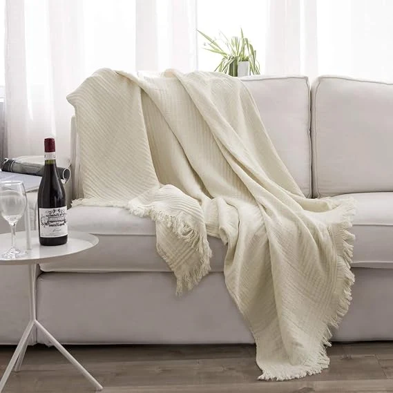Simple&Opulence Cotton Muslin Throw — Cream — supplier product photograph